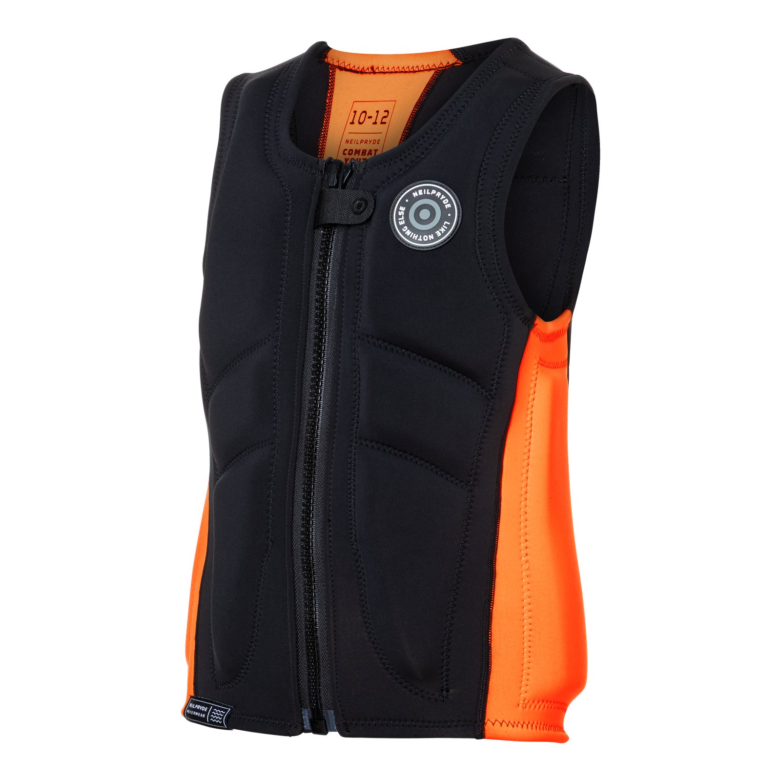 NeilPryde Combat Youth Foil Impact FZ 2026 fekete-narancssárga gyermek védőmellény elöl cipzáras kivitelben