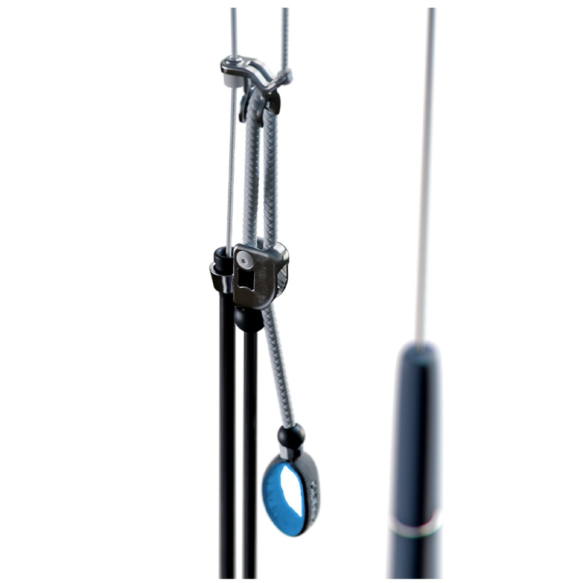 Cabrinha C.O.S. Overdrive Trimlite 2025 kitesurf control system részlete, fókuszban a precíz beállítást lehetővé tevő Trimlite feszítőrendszerrel