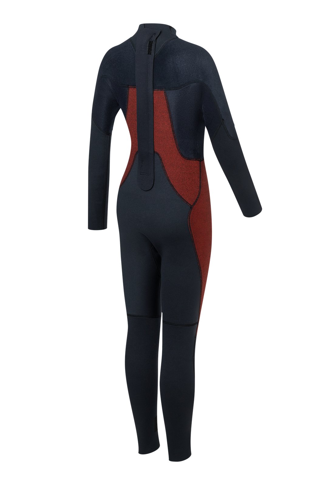 Rental Fullsuit 3/2 FL BZ 2026 hátulról nézve, fekete és vörös színű, hosszú szárú neoprén ruha cipzáras megoldással
