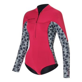 NeilPryde Vamp 2/2 női hosszú ujjú szörfös felső bikini szabással, elülső cipzárral és pálmafás mintás betétekkel