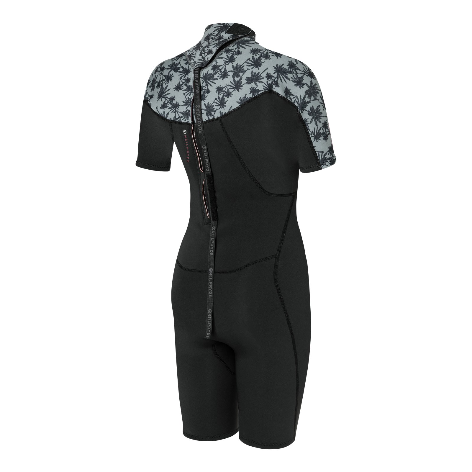 NeilPryde Vamp 2/2 mm-es rövid ujjú és szárú női neoprén ruha hátulról, mintás vállrésszel és front zip kialakítással