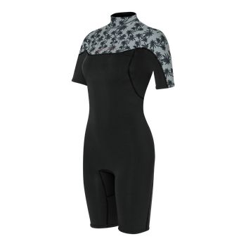 Vamp 2/2 rövid ujjú és rövid szárú női neoprén ruha pálmafás mintás felsőrésszel és front zip technológiával