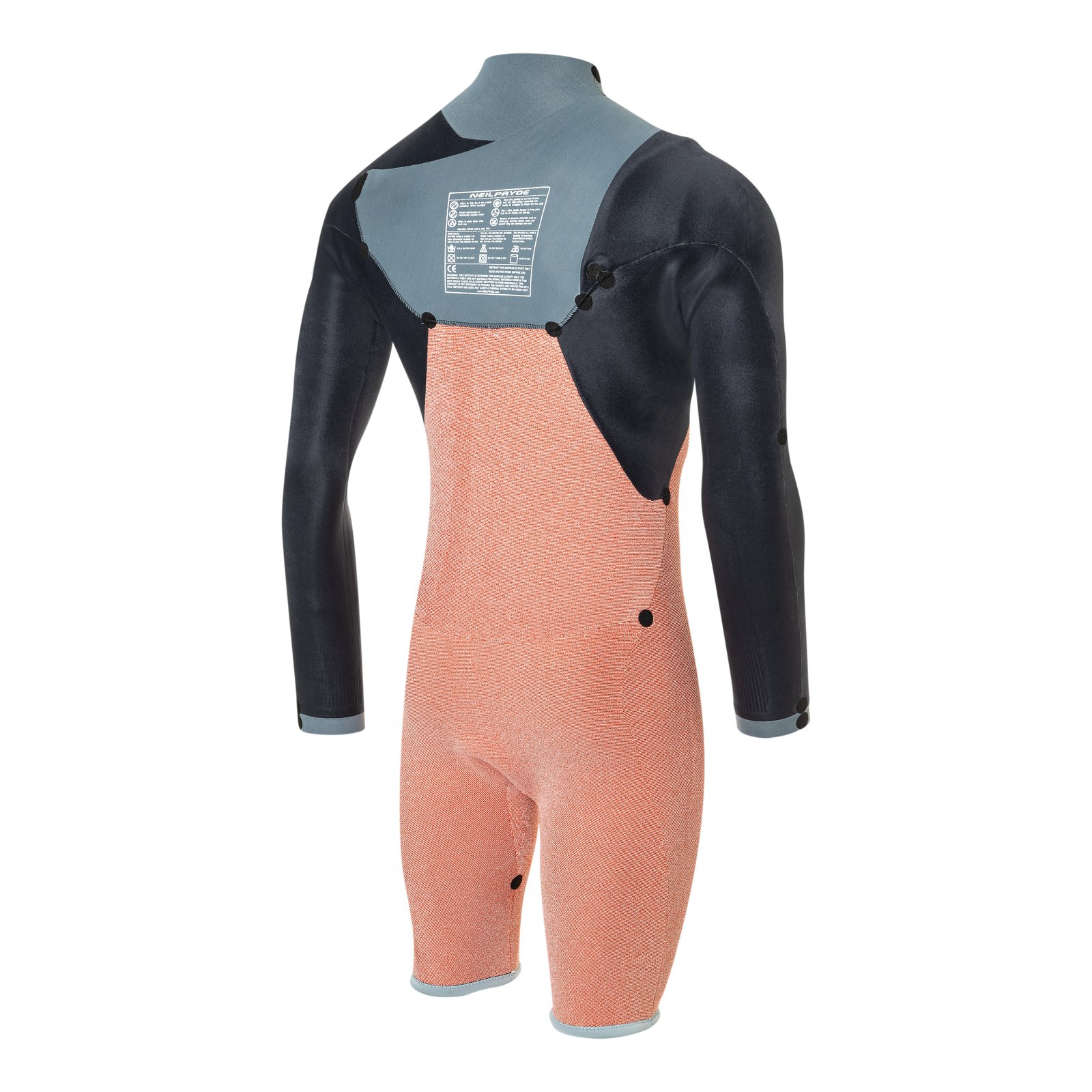 NeilPryde Wizard 3/2 Shorty L/S 2026, nagy rugalmasságú nyári neoprén ruha hátnézetben