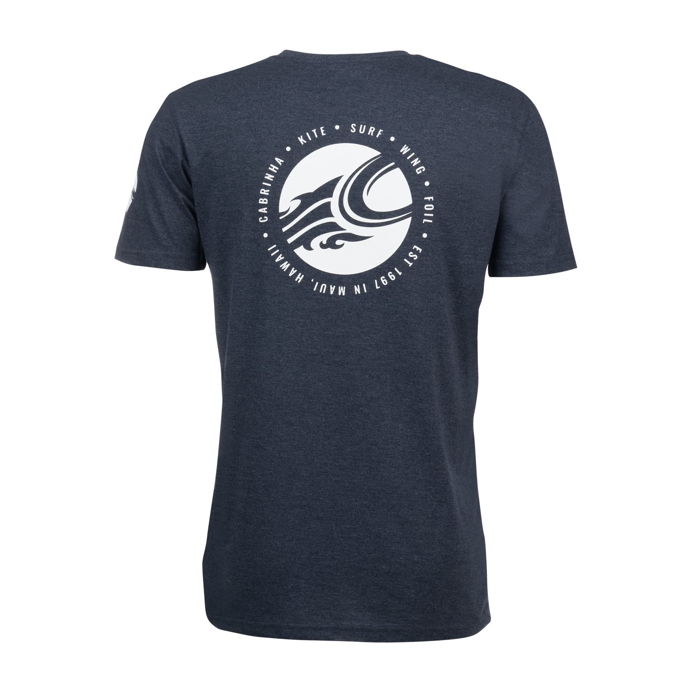 sötétkék Cabrinha férfi póló 2025-ös grafikus logóval a hátán