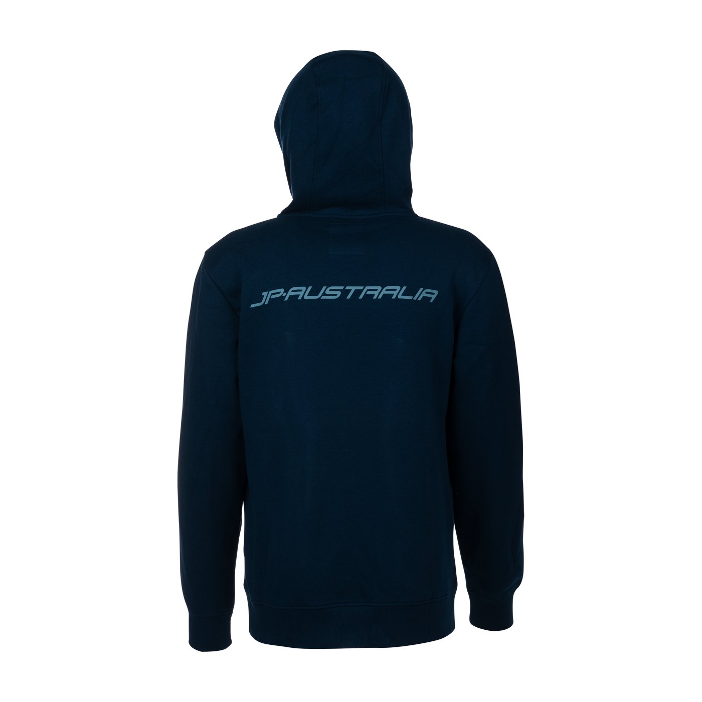 Sötétkék JP Australia kapucnis cipzáras pulóver hátoldali nézete sportos logóval