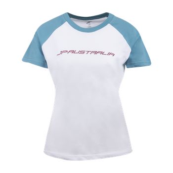 Fehér-kék színű, női JP Australia póló 2026-os kollekcióból