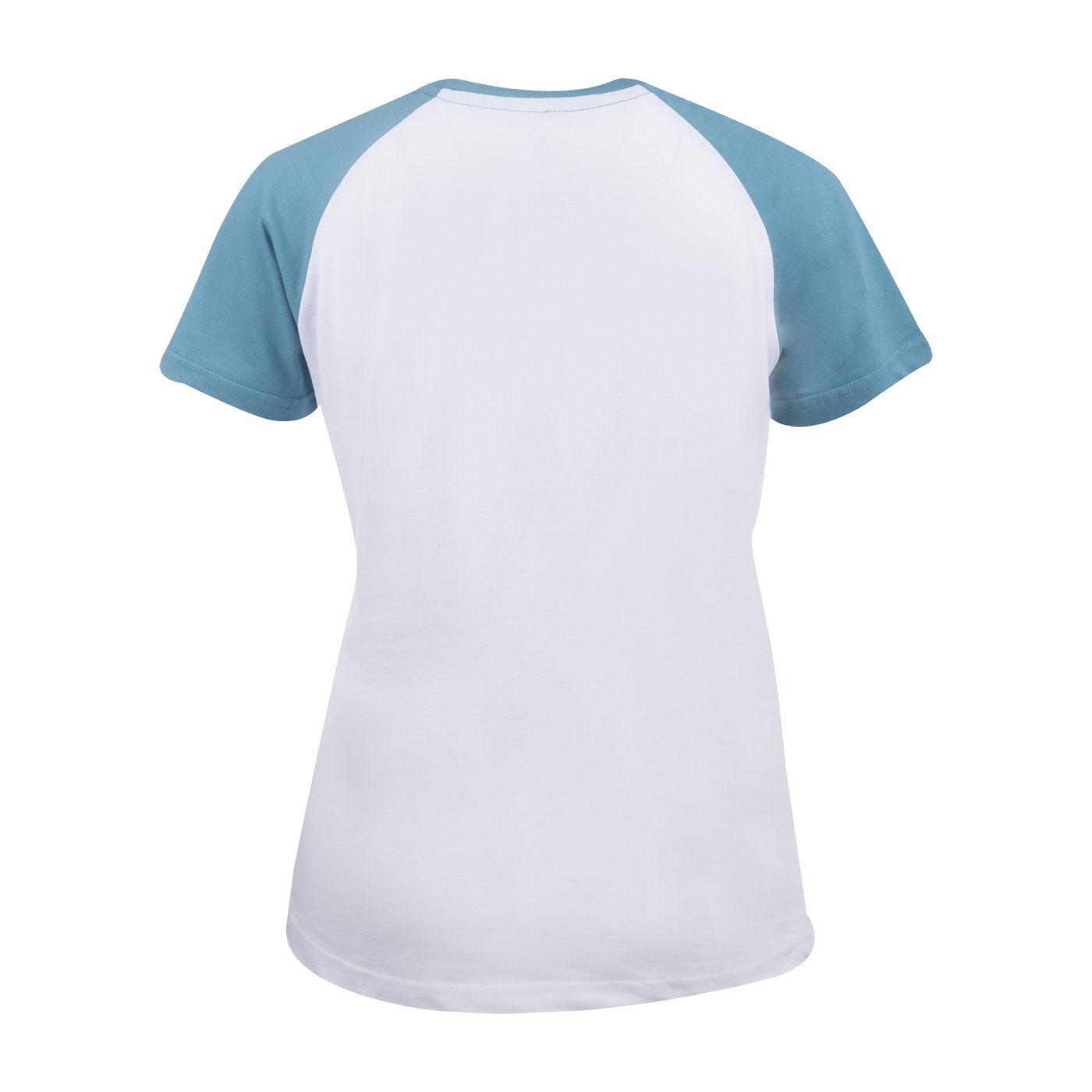 Fehér-kék színű, rövid ujjú JP női póló hátulnézetben