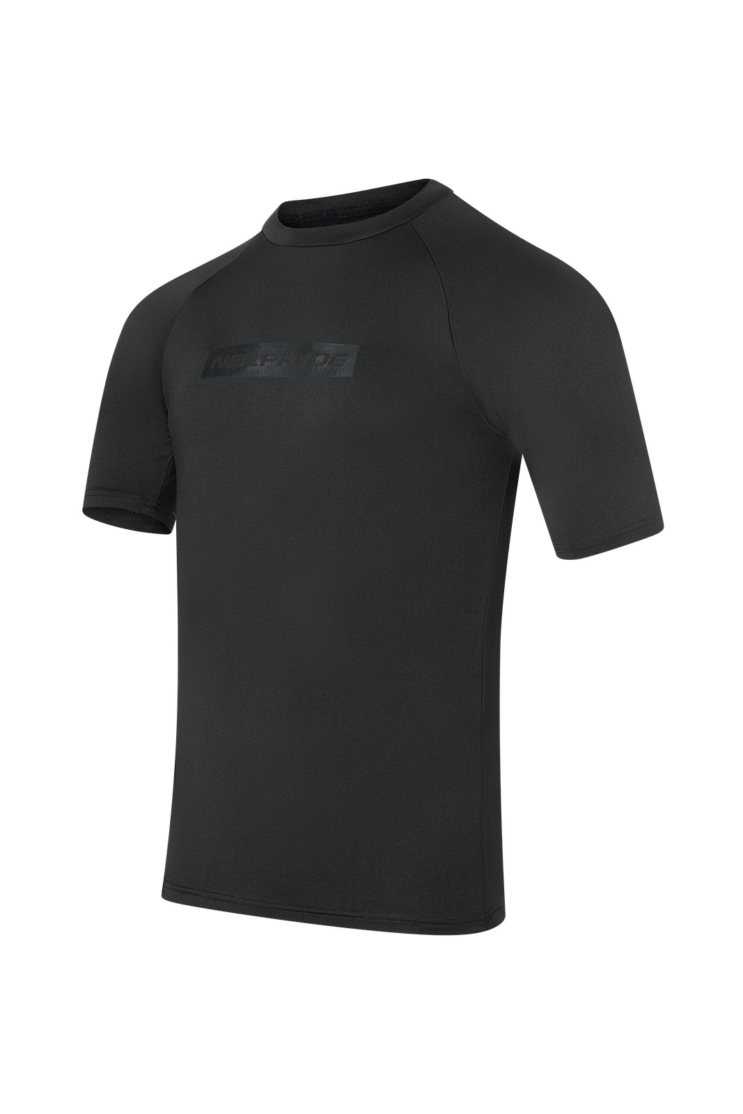 Fekete, rövid ujjú NeilPryde Rise rashguard technikai póló UV-védelemmel és gyorsan száradó anyagból