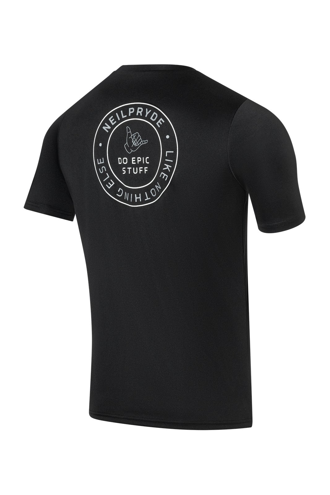 Fekete színű NeilPryde Water Tee napvédő póló Aqua silk anyagból, hátoldalán fehér grafikus logóval