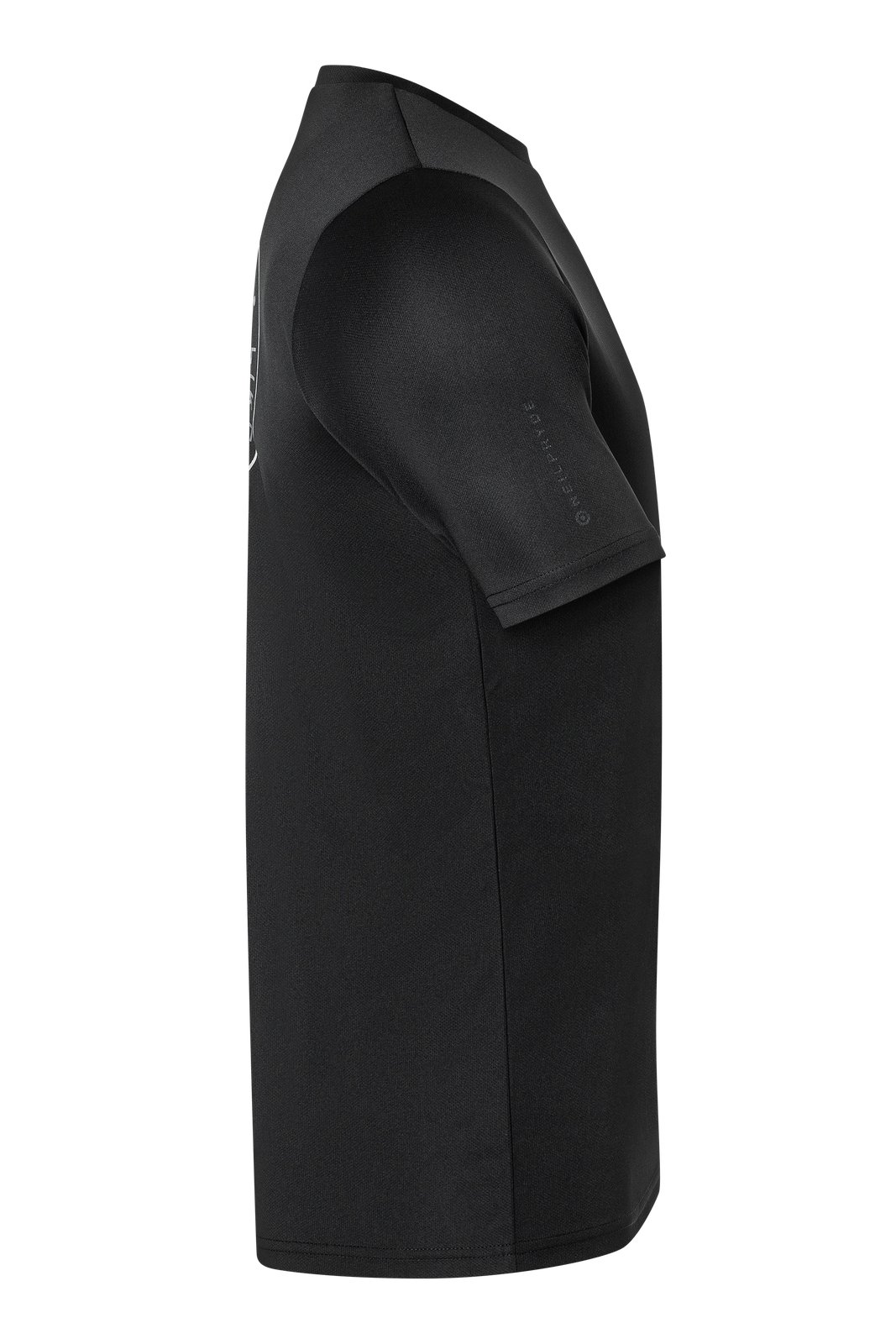 Oldalsó nézetű, fekete színű NeilPryde Water Tee S/S 2026 technikai póló gyorsan száradó Aqua silk anyagból, 50 SPF UV-védelemmel