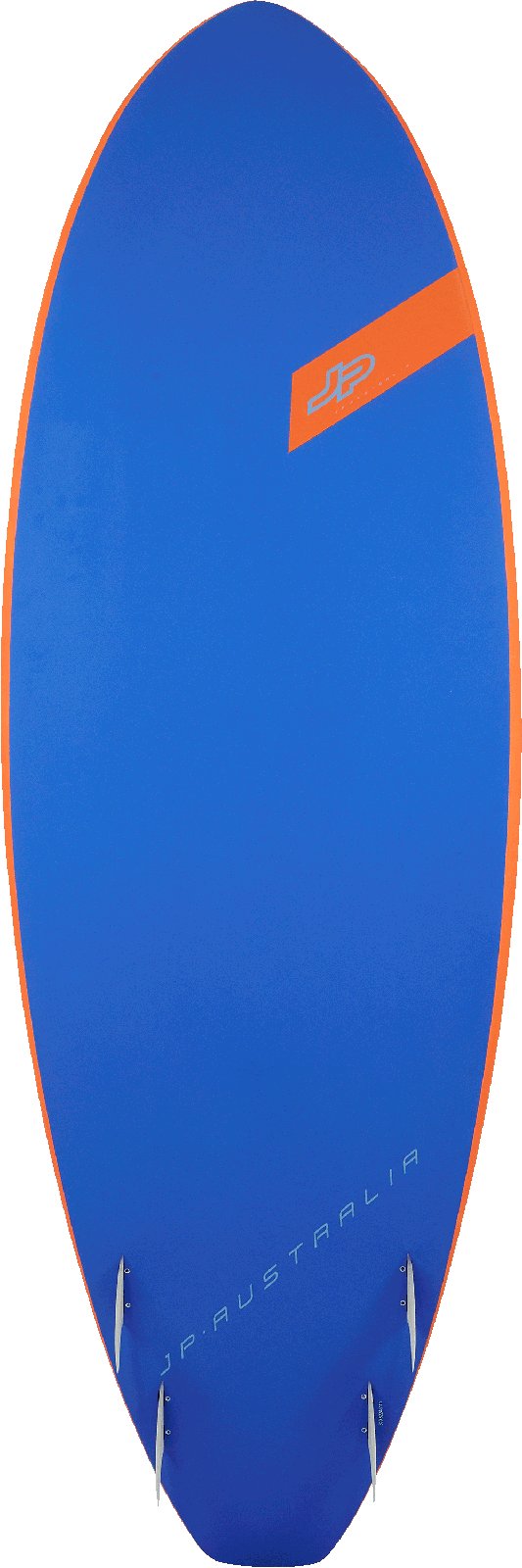 kék színű JP Surf Wide 2025 szörfdeszka alulnézetben, szkegelrendezéssel