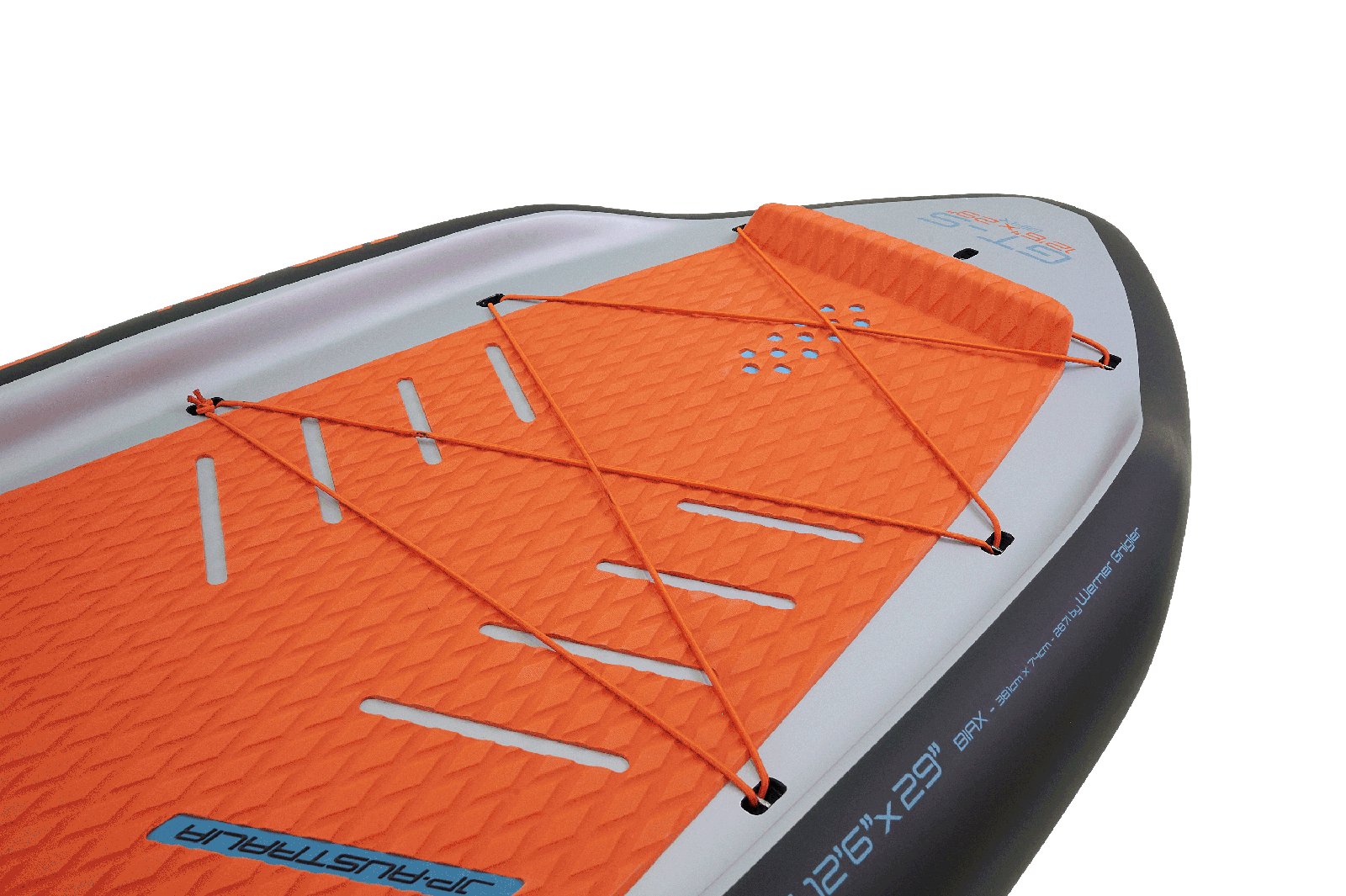 JP Australia GT-S 2025 túra SUP deszka narancssárga csúszásgátló deckpaddal és gumipókos poggyásztartóval