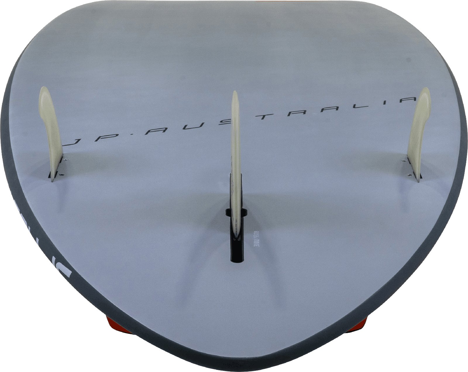 JP-Australia Hybrid 2025 SUP deszka hátulnézete három uszonnyal és szürke EVA deckpaddal