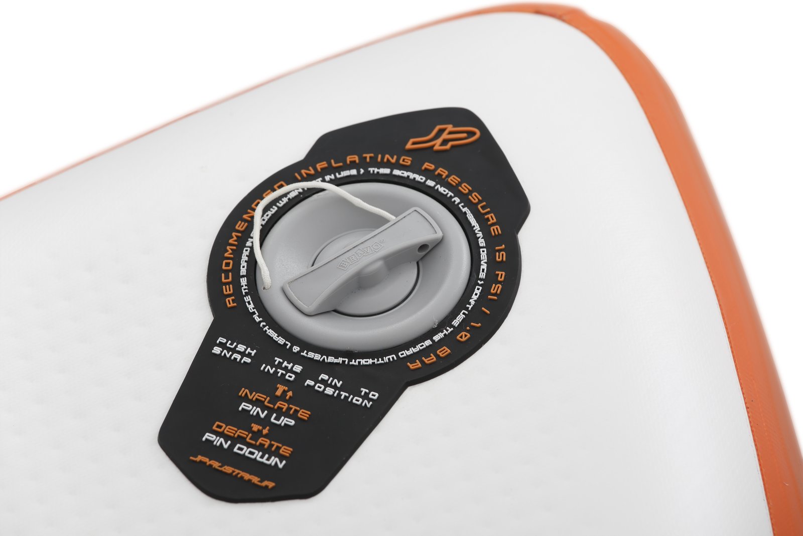 JP Australia AllroundAir LE 3DS 2025 felfújható SUP deszka szelepe és nyomásjelzője