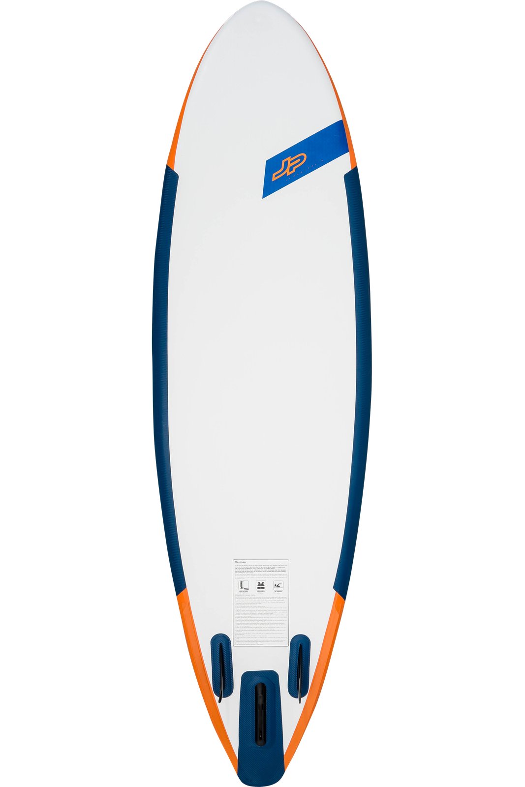 JP SurfAir SE 3DS 2025 felfújható hullámlovagló deszka alulnézetben, 3D Stringer technológiával és finbox kialakítással