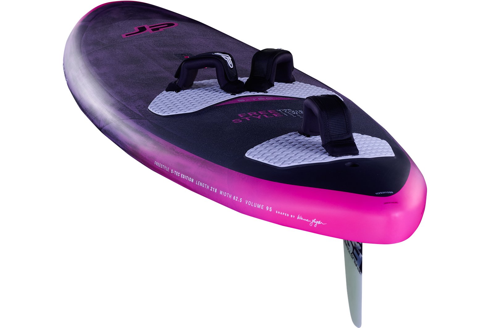 JP-Australia Freestyle 2026 S-TEC freestyle szörfdeszka pink-fekete dizájnban, lábtartókkal és G10 szkeggel