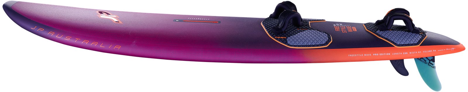 JP-Australia Freestyle Wave 2026 Pro Edition windsurf deszka lila színvilágban, thruster szkegi kiosztással