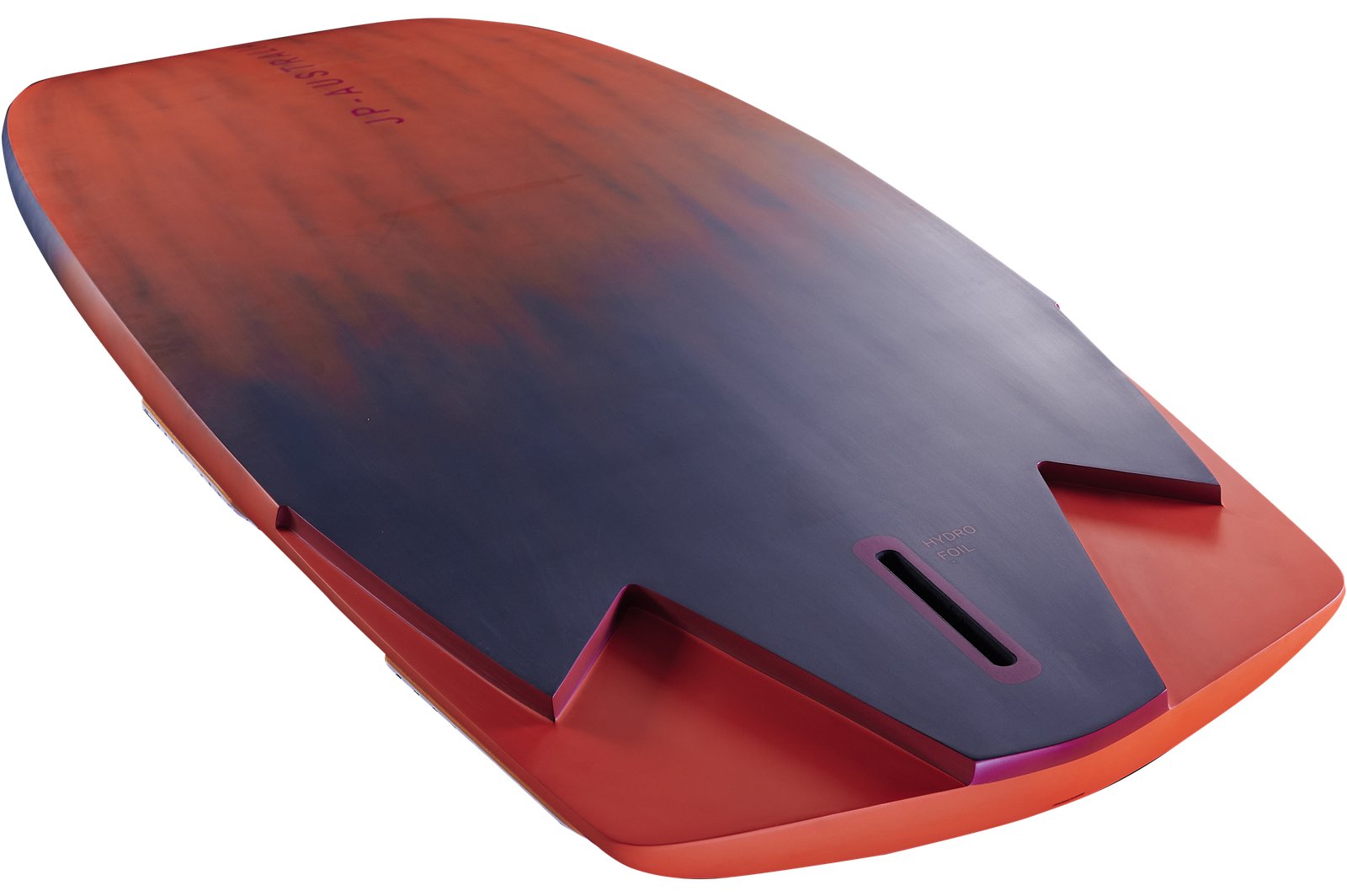 JP Australia HydroFoil 2026 széllovas foildeszka alja a Tuttle box csatlakozóval és a jellegzetes tail cut-out kialakítással