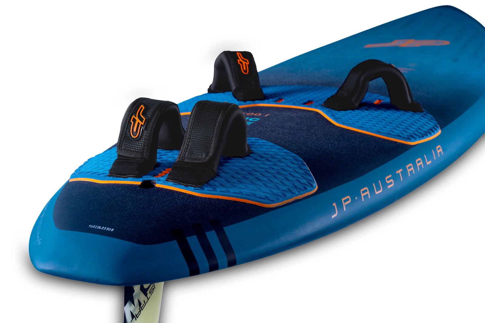 JP-Australia Magic Move 2025 bump & jump freeride windsurf deszka hátsó része lábpántokkal és deckpaddal