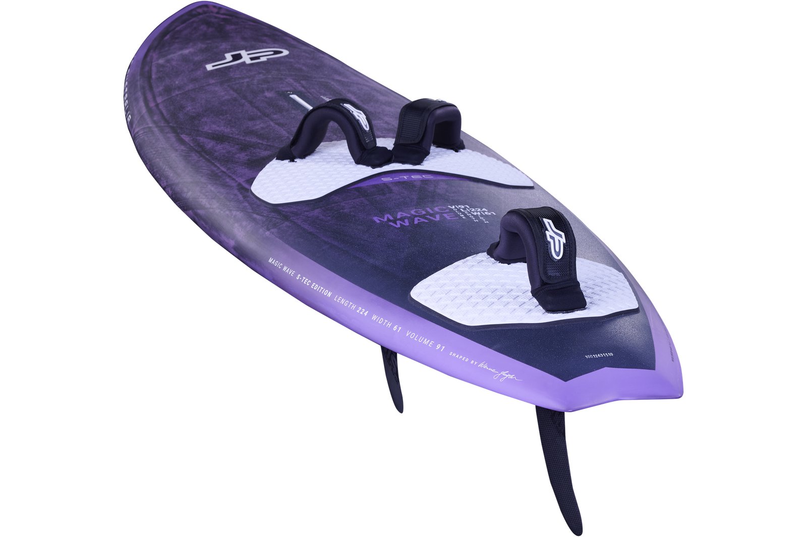 JP Magic Wave Purple 2026 S-TEC konstrukciójú wave windsurf deszka háromszárnyas uszonyrendszerrel és lábpántokkal
