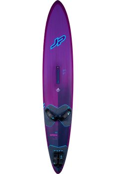 JP Speed 40 2026 verseny windsurf deszka felülnézetből, lila és kék színösszeállításban, lábtartó papucsokkal