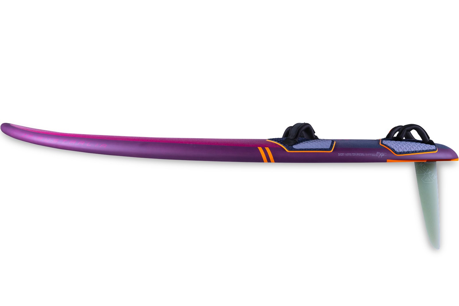 JP Super Sport 2025 freerace windsurf deszka oldalnézetből szkeggel és lábpántokkal