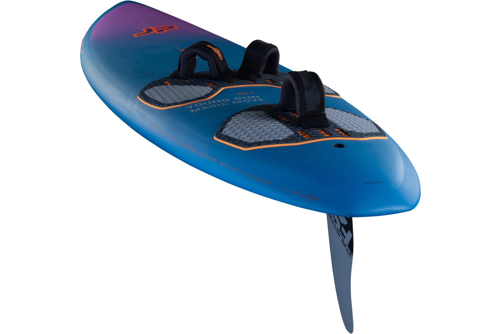 JP Young Gun Magic Move 2026 kék színű gyerek freeride windsurf deszka lábtartókkal és szkeggel