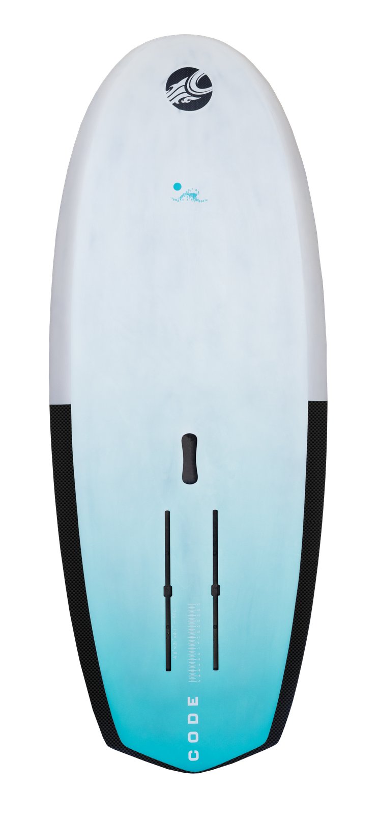 Cabrinha Code 2026 wingfoil deszka alulnézetből, foil rögzítősínekkel
