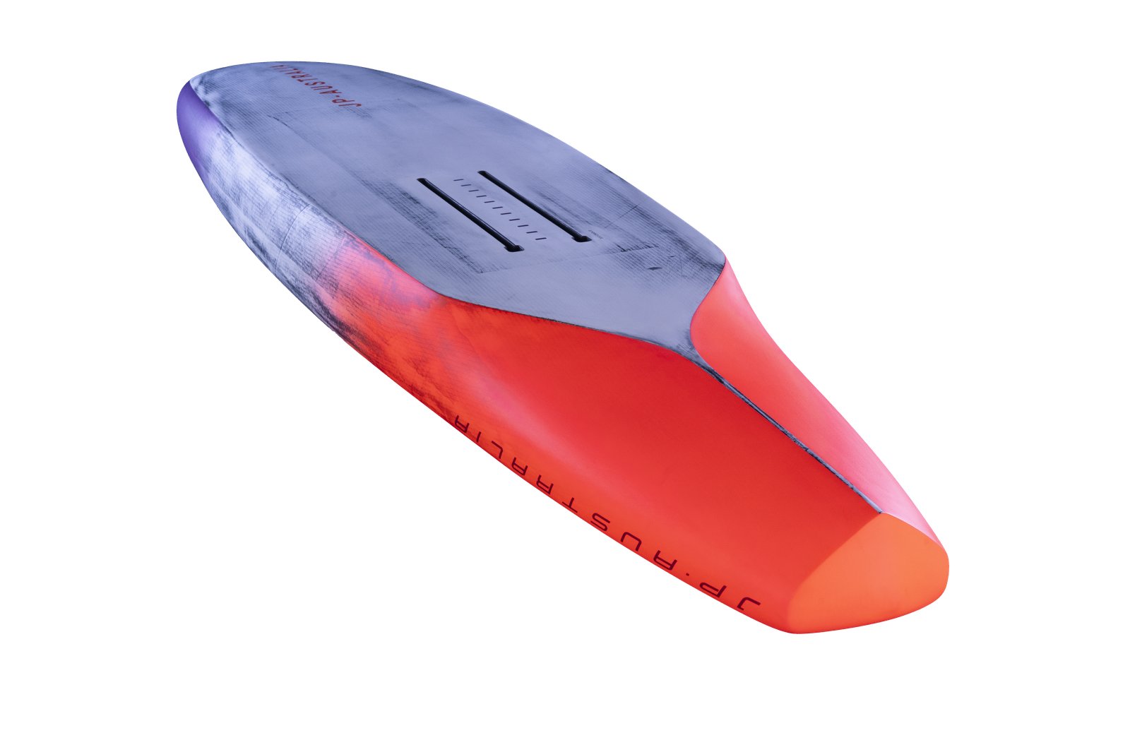 JP Australia Downwind S-TEC 2026 wingfoil deszka narancssarga es szurke szinben, alulrol nezve a foil boxossall