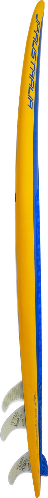 JP Australia Foil Slate 2025 sokoldalú foil és wave SUP deszka sárga-kék színben, három uszonyos kialakítással