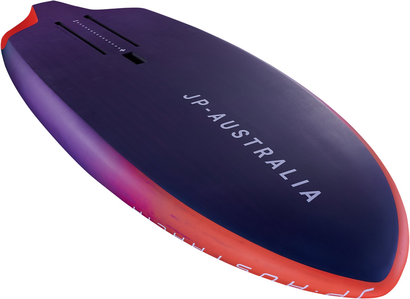JP Australia RS 2026 wing foil deszka alulnézetből, jól látható koptatóval és a foil rögzítősínekkel