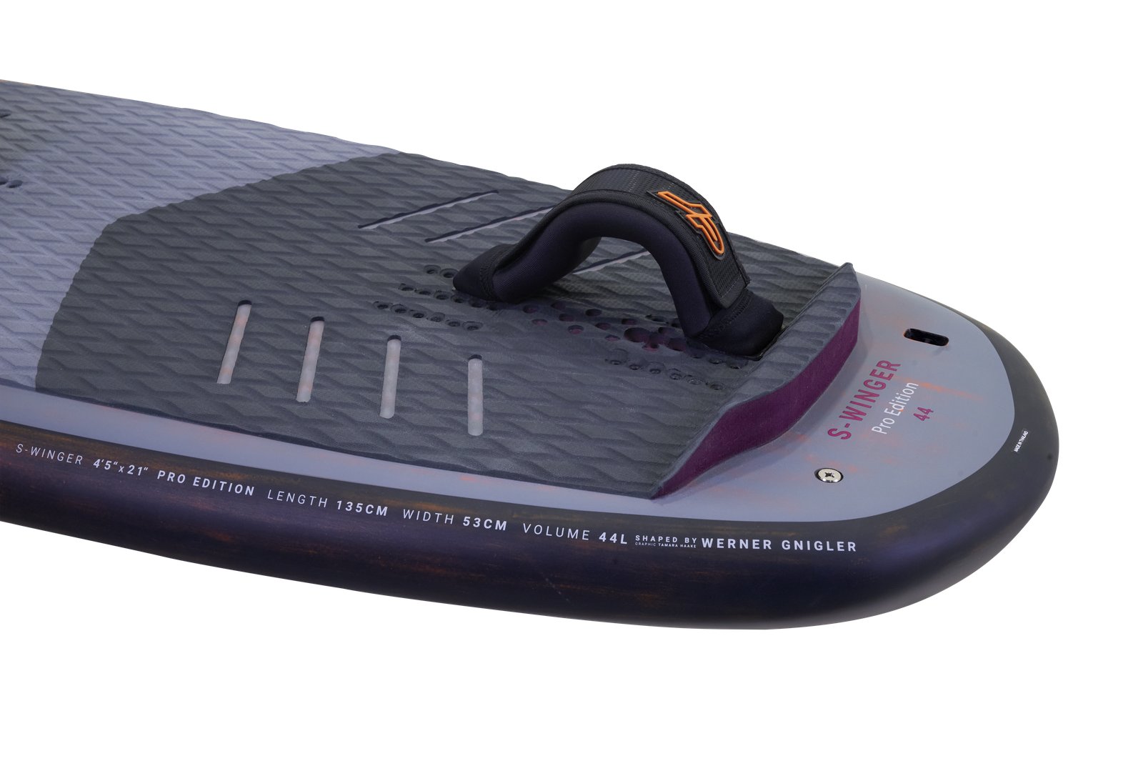 S-Winger 2026 44L Pro Edition wingfoil deszka hátsó része lábpánttal és csúszásgátló deck paddal