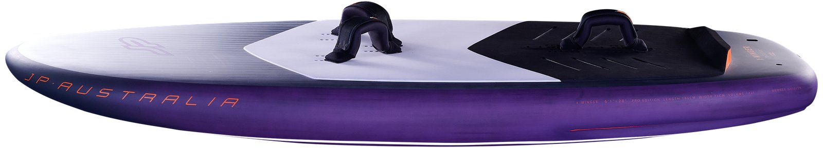JP-Australia X-Winger 2026 wing foil deszka lábtartókkal, oldalsó nézet
