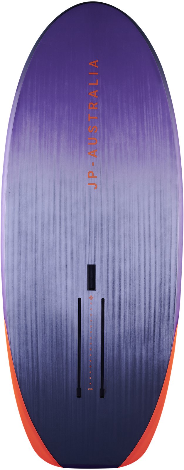 JP-Australia X-Winger 2026 lila és narancs színű wingfoiling deszka alulnézetben, foil rögzítősínekkel