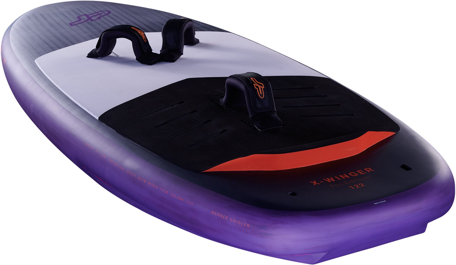 JP X-Winger 2026 wing foil deszka lábtartó papucsokkal felülnézetből