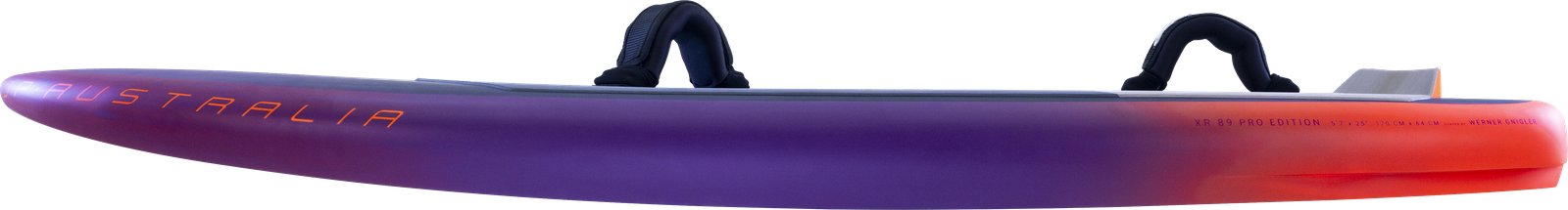 XR 2026 freeride wingfoil deszka lila-narancs színátmenetes mintázattal és lábpántokkal oldalnézetből