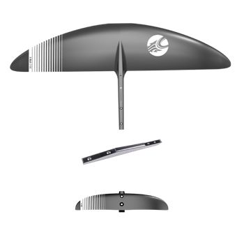 Cabrinha X-Series MKII 2100 wingfoil szett elölnézetből, első és hátsó szárnnyal, valamint fuselage-zal