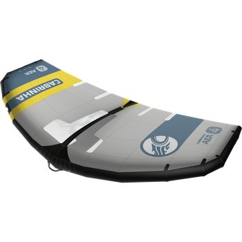 Cabrinha AER 2025 felfújható wingszárny szürke, kék és sárga színösszeállításban, jól látható Nano Ripstop anyaggal és merevített szerkezettel