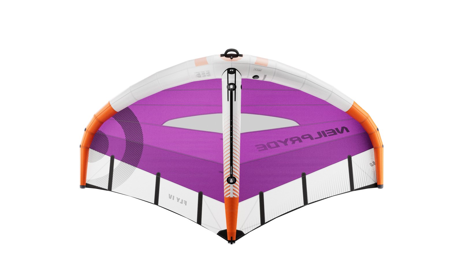 NeilPryde Fly IV 2026 teljesítmény-freeride wingfoiling szárny lila-narancs színösszeállításban, új geometriával és mono markolattal