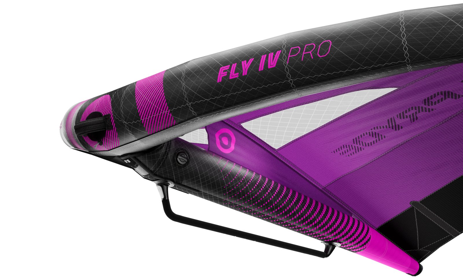 Fly IV PRO 2026 versenyorientált wingfoil szárny részletes nézete fekete-lila színösszeállításban